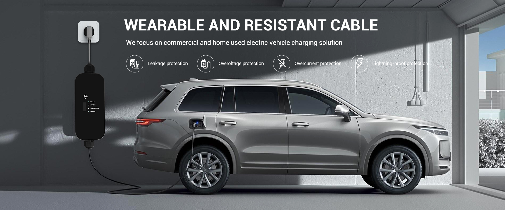 Portable AC EV charger with durable, wearable charging cable